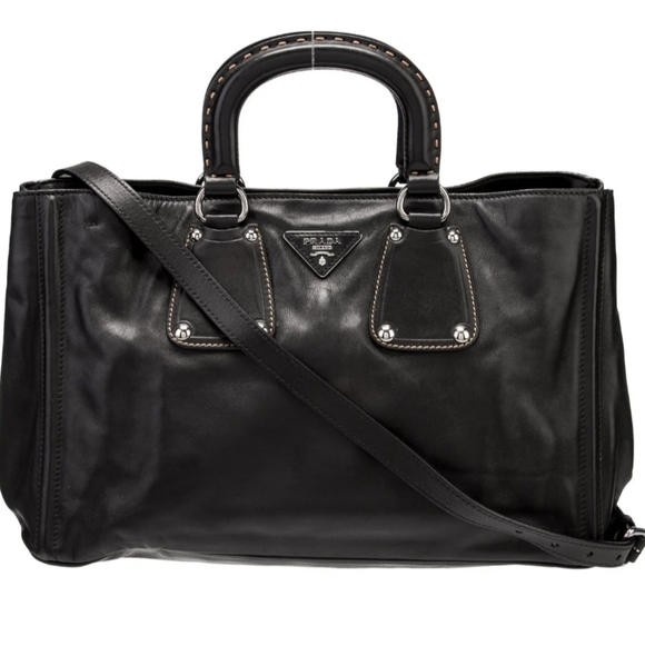 Prada Handbags - PRADA Rare Nocciolo Soft Calf Leather Black Bag